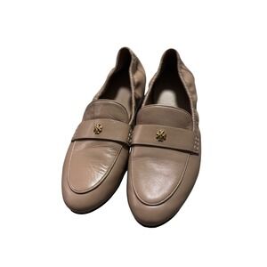 Tory Burch Women Beige Leather Logo Ballet Flats Shoes Size 8M